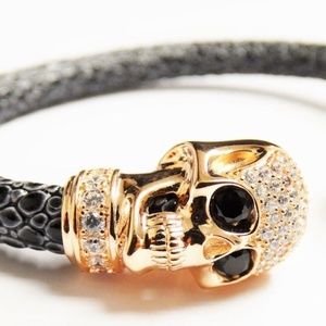 AGACCI Python Leather Silver Skull Bracelet Italy